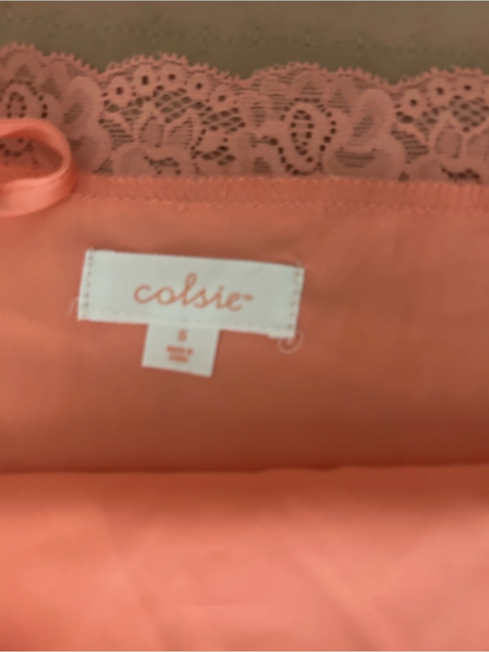 Colsie Coral Lace-Trim Satin Cami Pajama Top and Bottom - Picture 4 of 5
